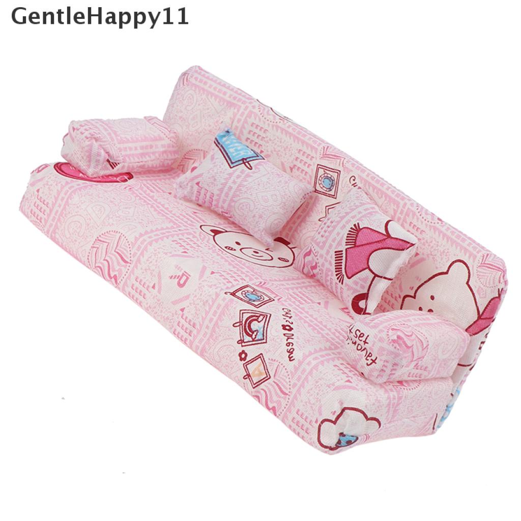 Gentlehappy Mainan Miniatur sofa Motif Bunga + 2 Bantal Untuk Aksesoris Rumah Boneka