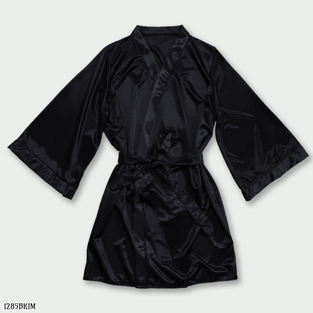 FOLVA kimono baju tidur satin 1285BKIM hitam all size-7