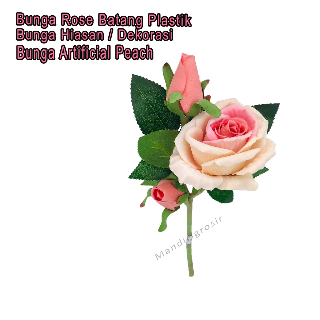 Bunga rose Batang Platik * Bunga Dekorasi * bunga Hias * bunga Artificial * peach