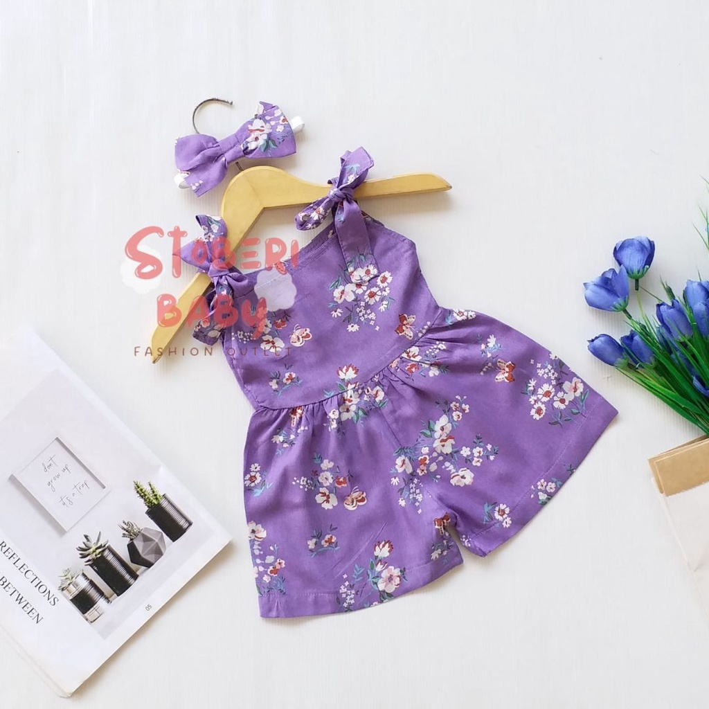 stoberi baby - BBB JUMPSUIT HANA setelan anak perempuan jumper bayi motif bunga lucu free headband PART 1