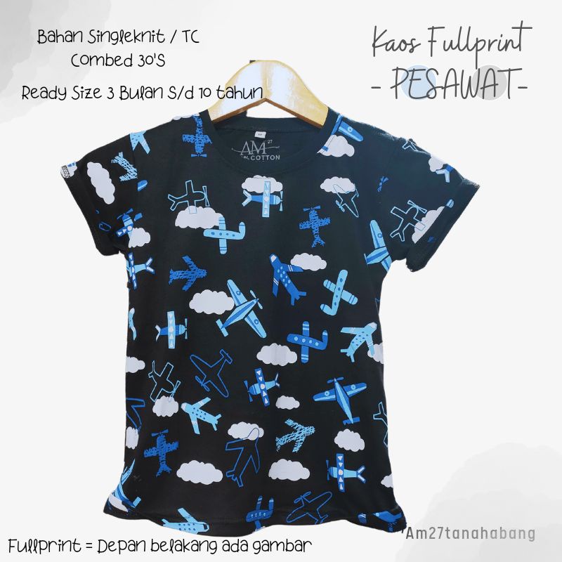 Kaos Anak Cowok 3 bulan sd 10 tahun Fullprint PESAWAT PLANE