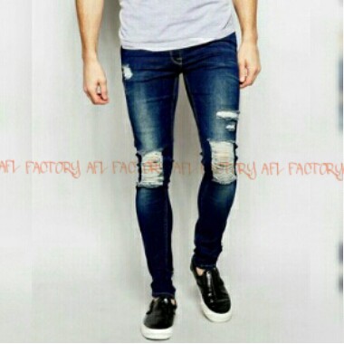 skinny jeans pria extreme ripped dark blue | destroy jeans pria Celana Jeans V8X8