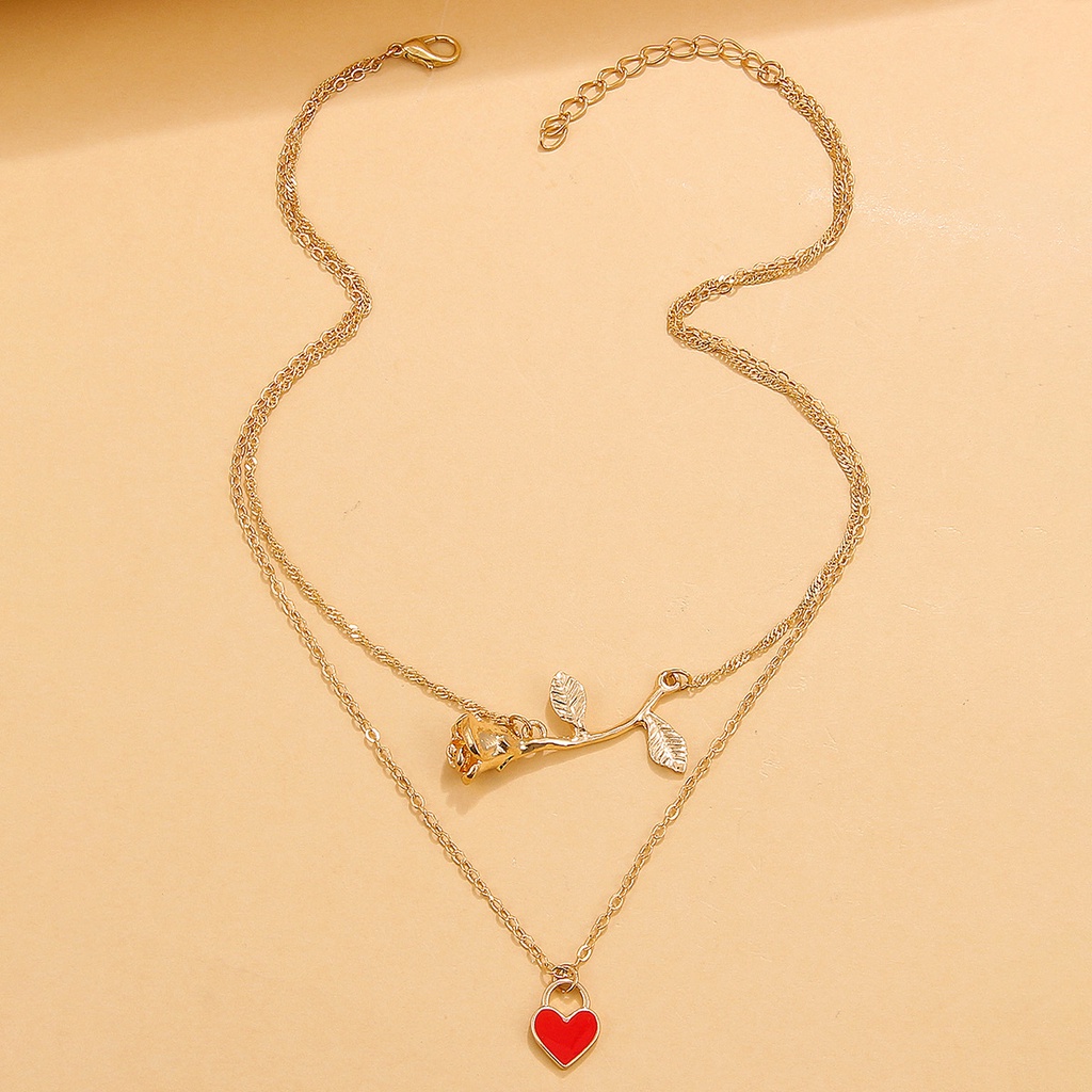 Kalung Bunga Mawar Multi-layer Baru Untuk Wanita Fashion Temperamen Cinta Liontin Rantai Klavikula Hadiah Tahun Baru/Hari Valentine