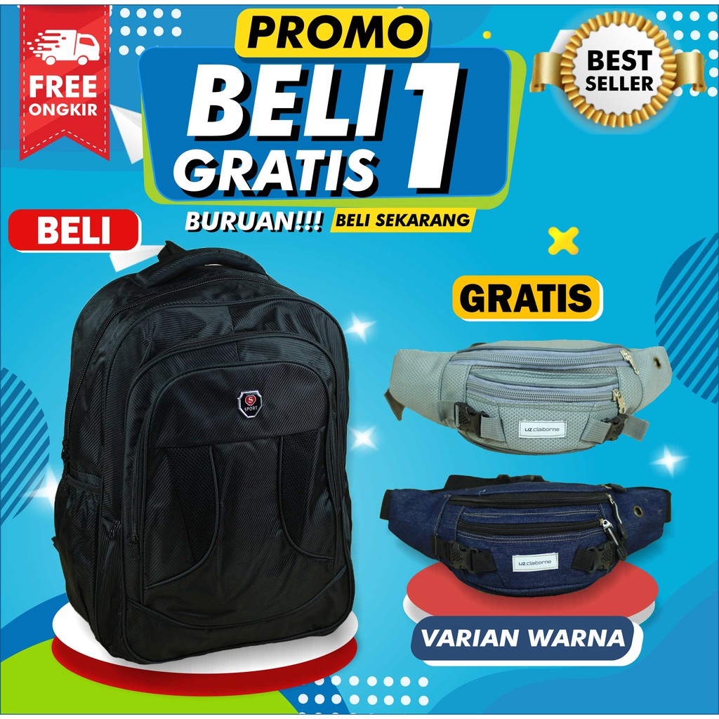 BELI 1 GRATIS 1 TAS RANSEL GENDONG PRIA KERJA SEKOLAH BAGUS FREE WAISTBAG COWO CEWE SPORTY KASUAL