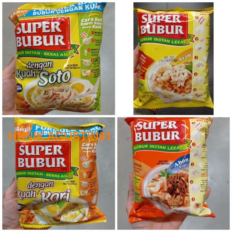 

Super Bubur - Bubur Instan Lezat - Ayam / Abon Sapi / Kari / Soto 45 gr