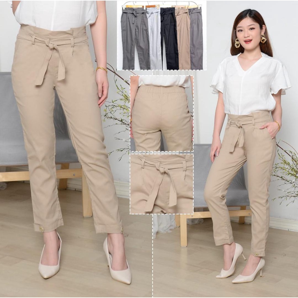 Celana Panjang Baggy Pants Wanita Mocca chino katun twill polos Strech Jumbo-standar