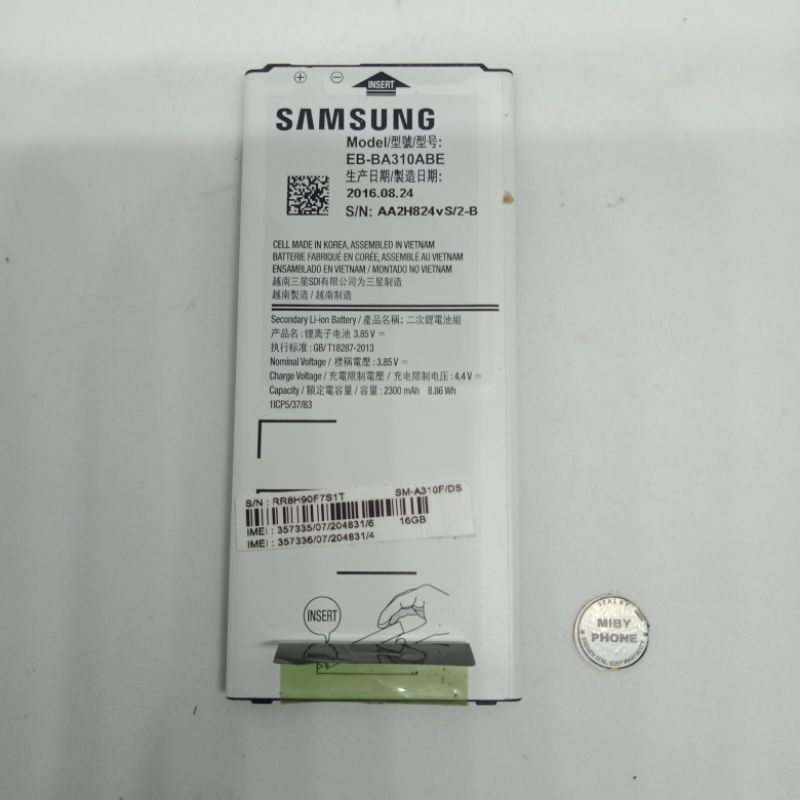 SAMSUNG GALAXY A3/A310 2016 BATRAI ORI SEIN COPOTAN