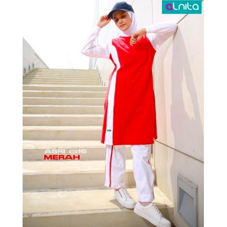 Baju Setelan Olahraga Wanita Muslimah Syar'i Bahan Katun Alnita ASRI 016 Branded Premium Murah
