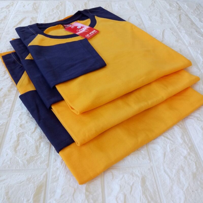 kaos polos ragelan KUNING-NAVY lengan PANJANG Uk M L XL XXL