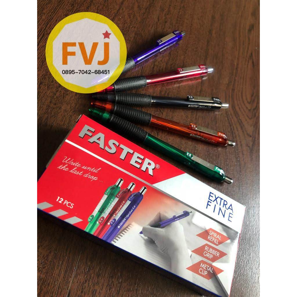 

1 lusin / 12 buah - Ball Point Retractable C6 Hitam / bolpen FASTER