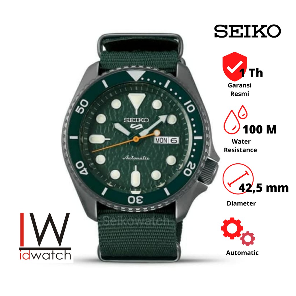 Seiko 5 SRPD77K1 Automatic Jam Tangan Pria Original SRPD77 Cowok Sports Strap Nylon Nilon Kanvas