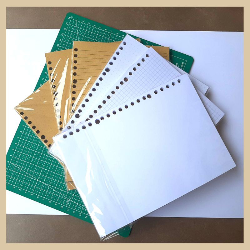 

Loose Leaf Kertas Binder 20 Lubang / Ring Ukuran A5 White, Cream, and Brown