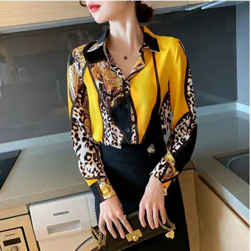 MDLV ~ BM 0198 SHANICE YELLOW LEOPARD SHIRT