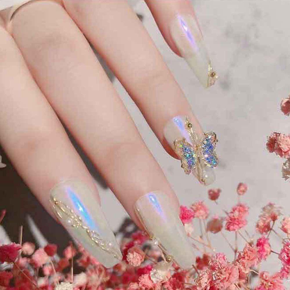 Mxbeauty Nail Art Payet Kupu-Kupu Shiny Ice Transparan Aurora Ala Jepang Manicure DIY Alat Nail Art