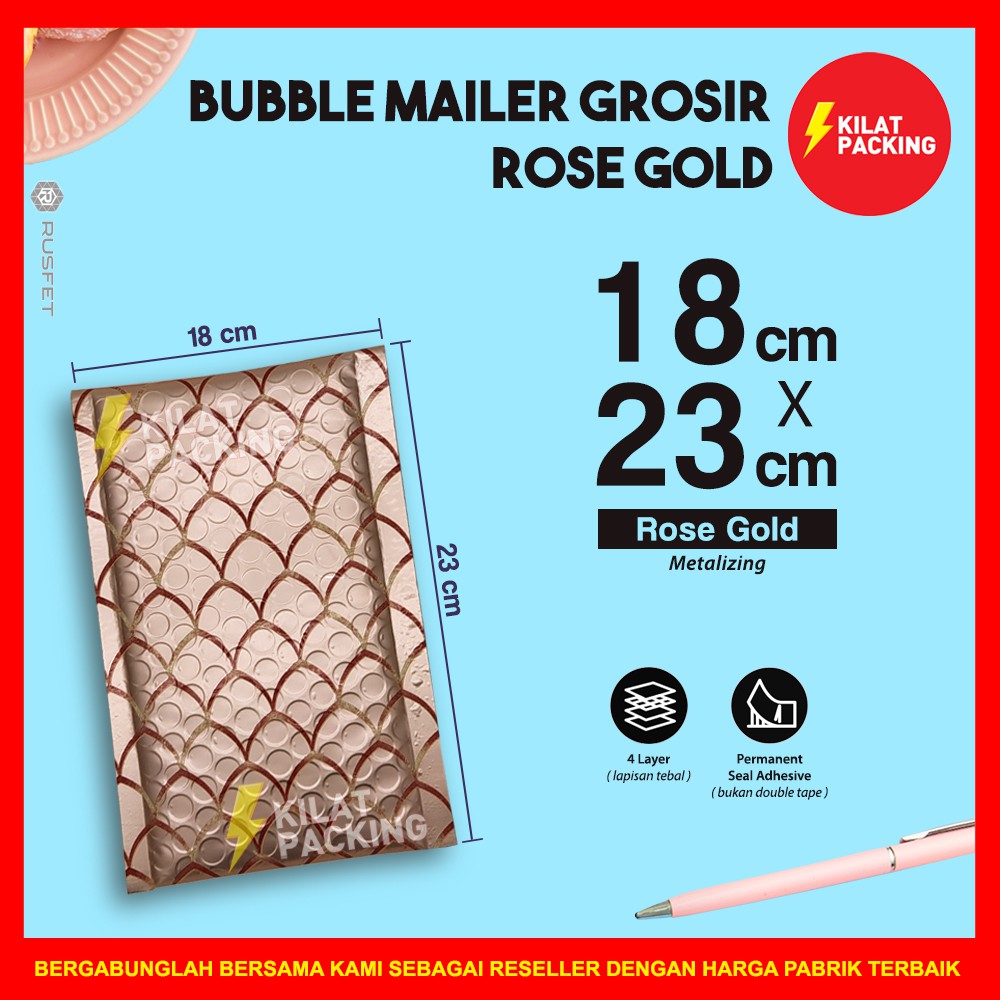 AMPLOP BUBBLE MURAH | BUBBLE MAILER PREMIUM | POLYBUBBLE MURAH MOTIF ROSE GOLD 18CM X 23CM