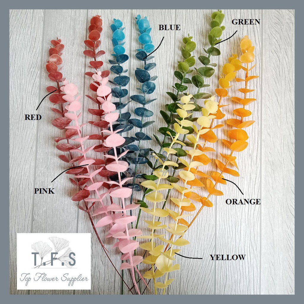 Artificial Flower Bunga Flocking Eucalyptus Stem Green Tanaman Palsu Bunga Plastik Decor Rumah