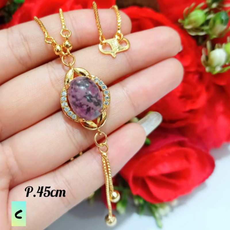 Kalung Koye Jurai motif batu alam warna warni emas anti karat murah berkualitas