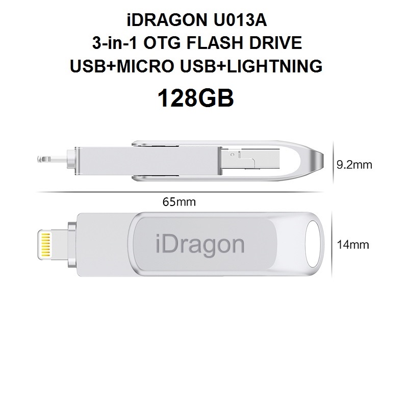 iDRAGON U013A - 3-in-1 Mini USB OTG Flashdrive 128GB Capacity