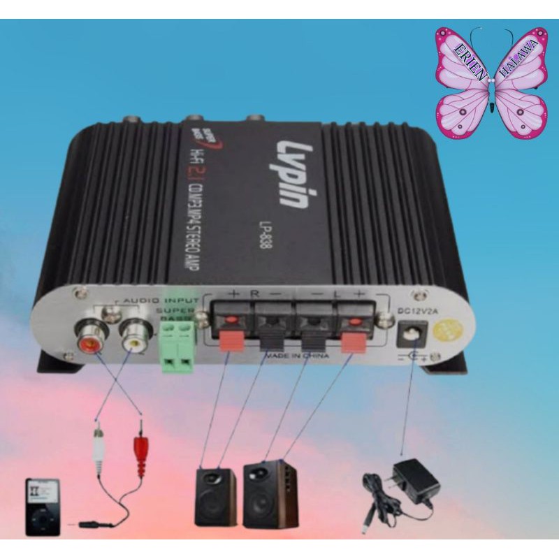 LVPIN HiFi Stereo Amplifier Treble Bass Booster - LP-838