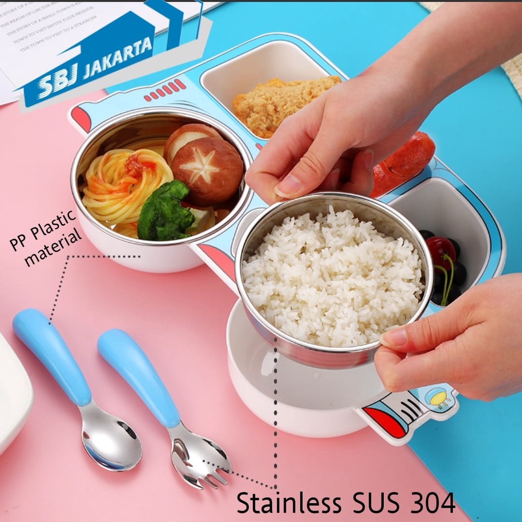 Set piring makan anak sekat bento / Kids bento plate stainless steel SUS 304