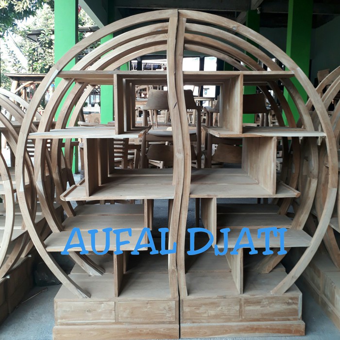 Bufet hias cabinet rak buku lemari pajangan parabola top jati jepara