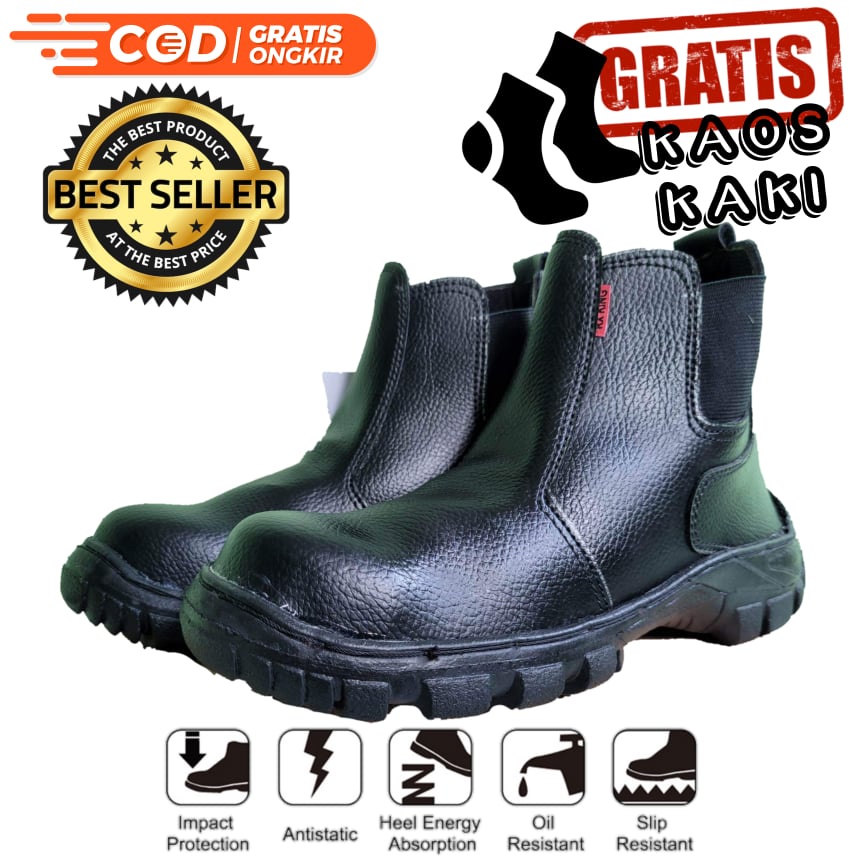 SEPATU SAFETY SEPTI KING KICKERS GREGOR CATERPILLAR KULIT PU SINTETIS ASLI UJUNG BESI BENGKEL KONTRAKTOR TAMBANG PABRIK MURAH BONUS KAOS KAKI