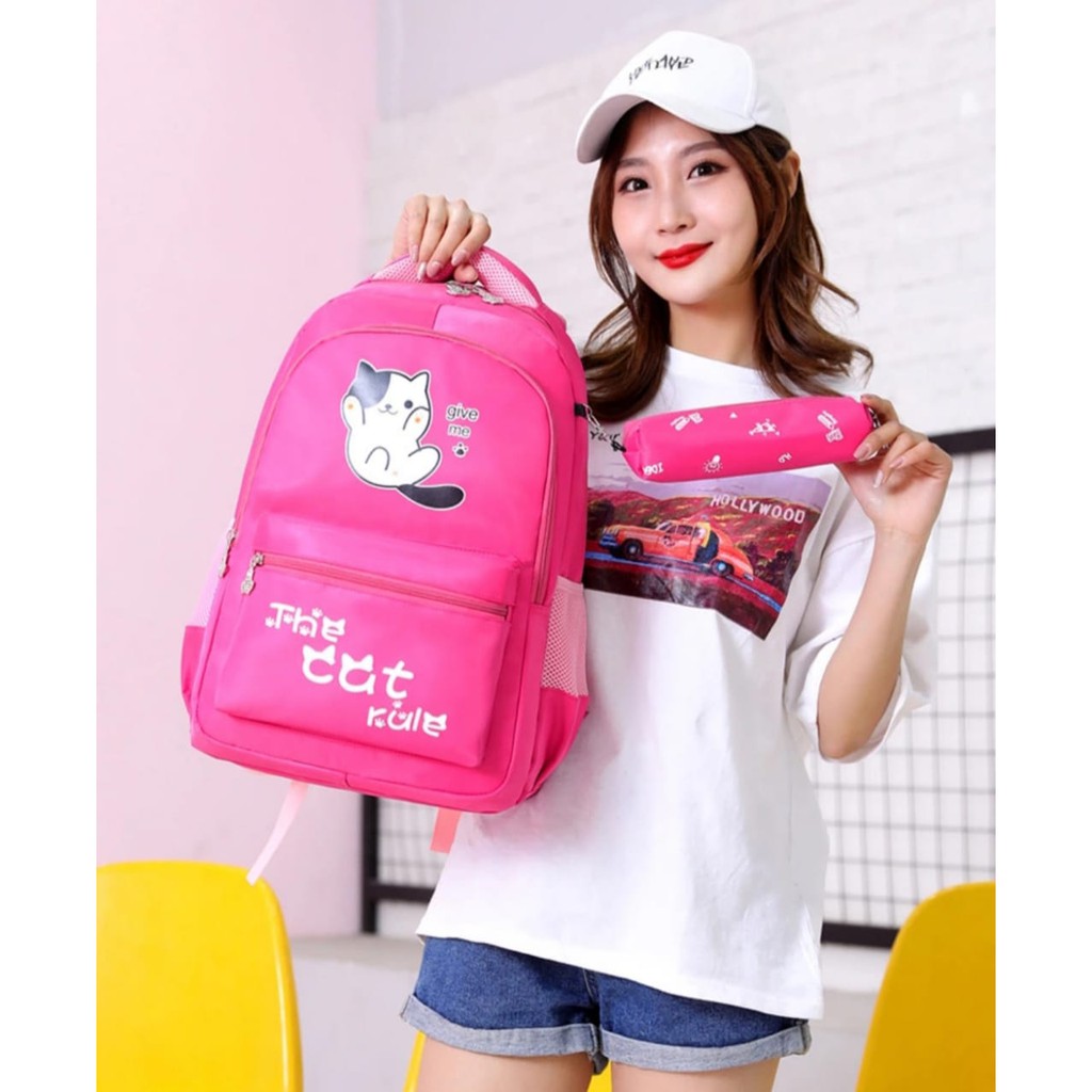 Should Bag 2in1 - Tas Ransel Sekolah Anak Wanita Dan Pria Terbaru 2021 Kekinian Motif Carakter The Cat Rule Korean Style Murah