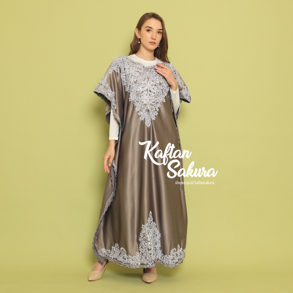 gamis mewah premium bahan satin silk dengan kombinasi payet dan bordir mewah original bykaftansakura