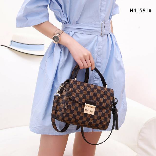 TAS LV BEST SELLER MOTIF DAMIER 22cm BISA SELEMPANG DAN TENTENG