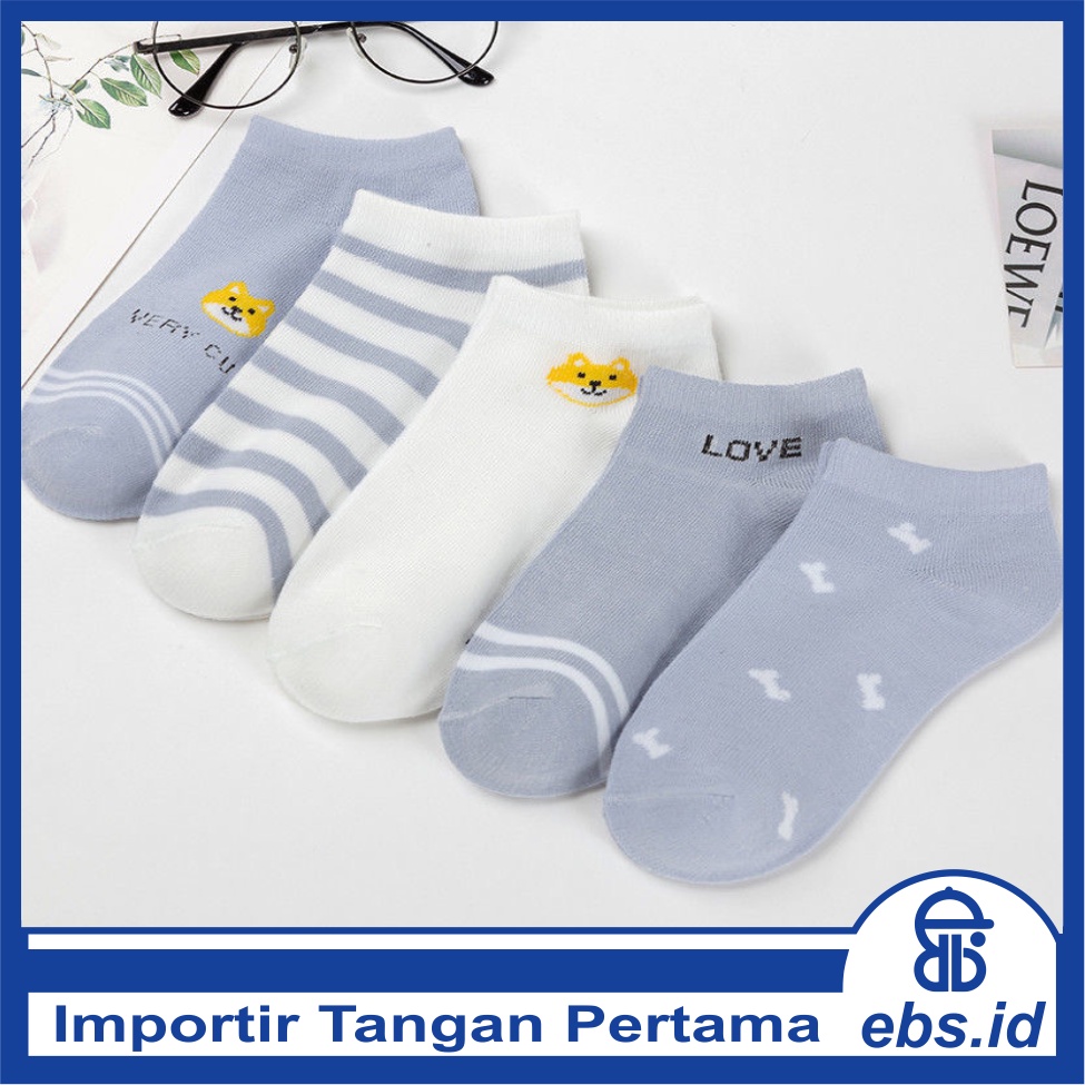 𝗘𝗕𝗦 ✅ KK030 Kaos Kaki (Tanpa Kemasan) Wanita Tipis Pendek Semata Kaki Motif Blue Doggie Love Fashion Korea Women Sock Import Murah