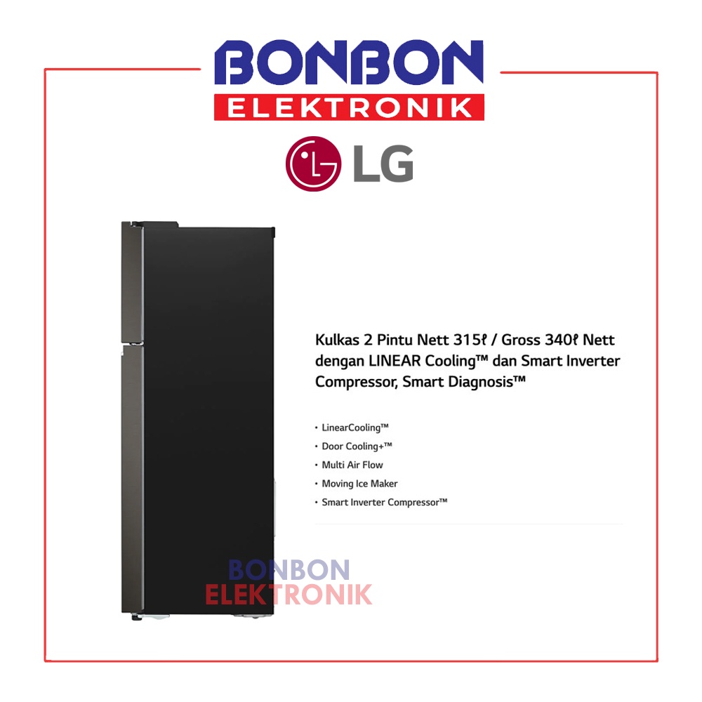 LG Kulkas 2 Pintu Smart Inverter GN-B312PXGB / GNB312PXGB 315L Black