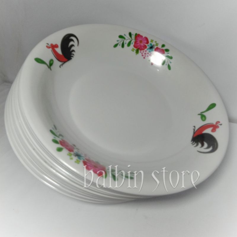 piring makan melamine 9inc motif ayam jago isi 3 pcs