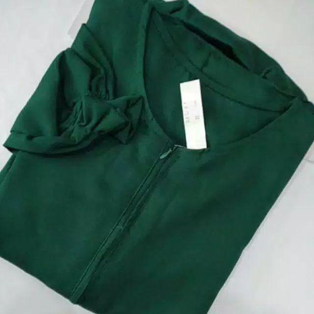 Baju Gamis Dress Wanita Muslim Kondangan Busui Polos WULAN JUMBO Busui Warna Hijau Botol Emerald