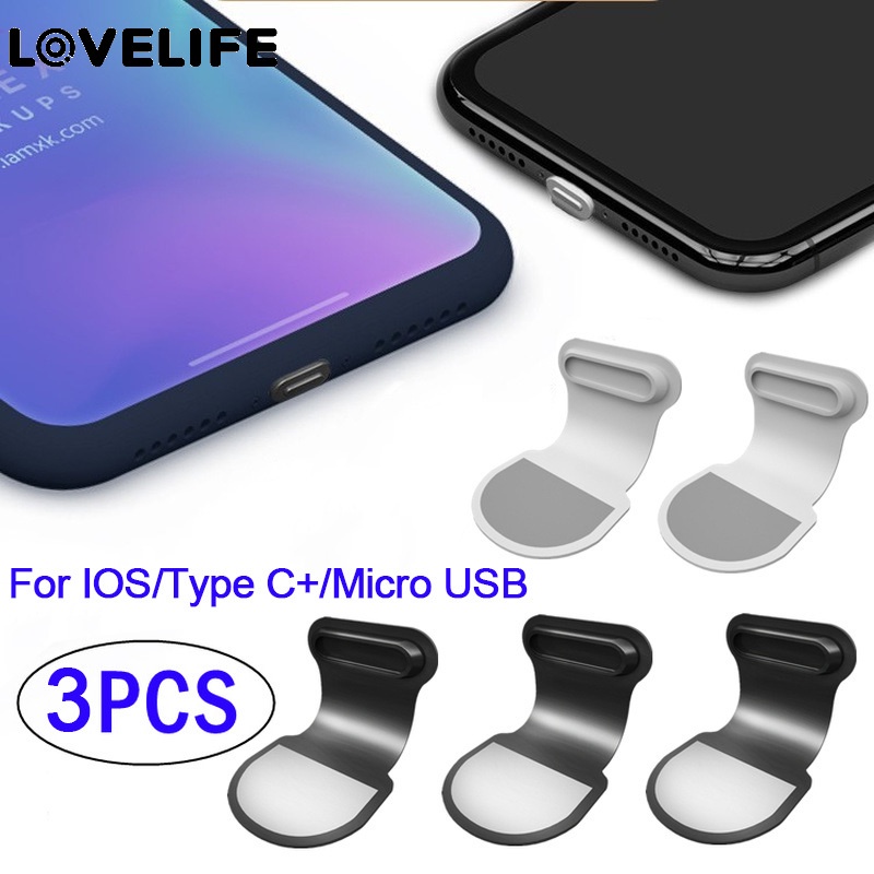 3 Pcs Cover Pelindung Port Charging USB Type C &amp; Micro USB Bahan Silikon Anti Hilang Tahan Debu Untuk iPhone