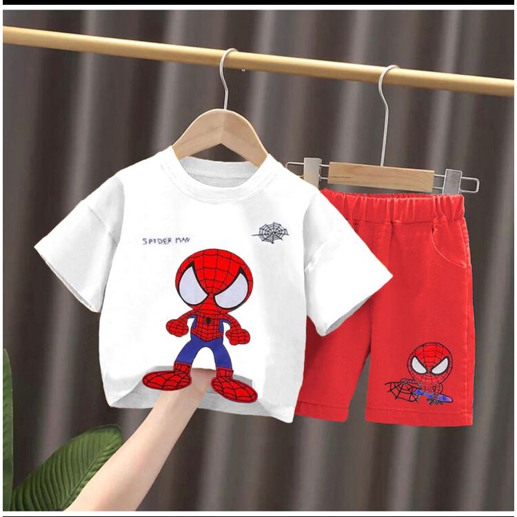 COD// SETELAN BAJU BAYI ANAK MOTIF SPIDERMAN KAKI USIA 6 BULAN-5 TAHUN BAHAN KATUN PREMIUM BEST QUALITY LEMBUT NYAMN DIPAKAI TERBARU TERMURAH TERLARIS/ SETELAN BAJU BAYI ANAK LAKI-LAKI/ SETELAN BAJU BAYI ANAK COWOK/ SETELAN BAJU BAYI ANAK COWO