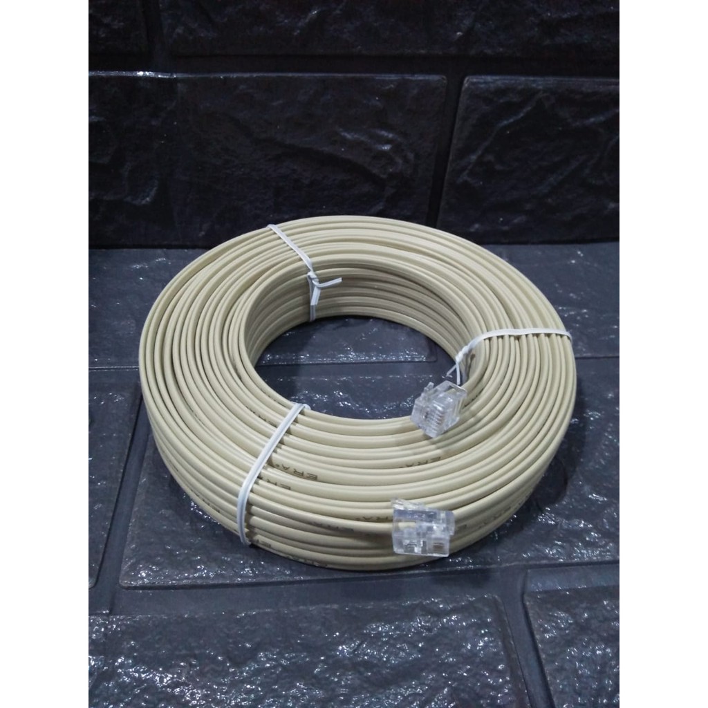 KABEL LINE TELEPON RJ11 30 METER + KONEKTOR RJ11 - kabel telepon