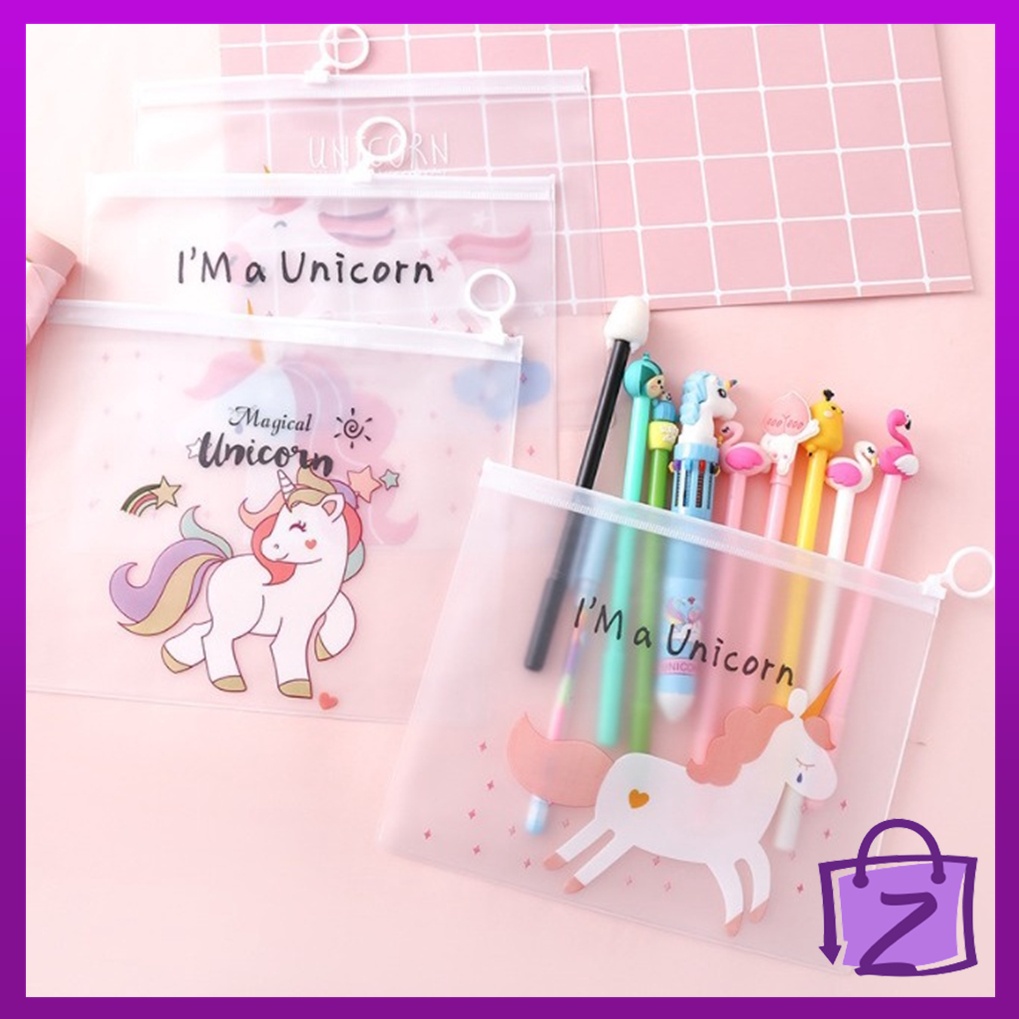 

Tempat Pensil Transparan Karakter | Tempat Pensil Zipper Bag Anak | Zipper Map File Unicorn Pink Panther