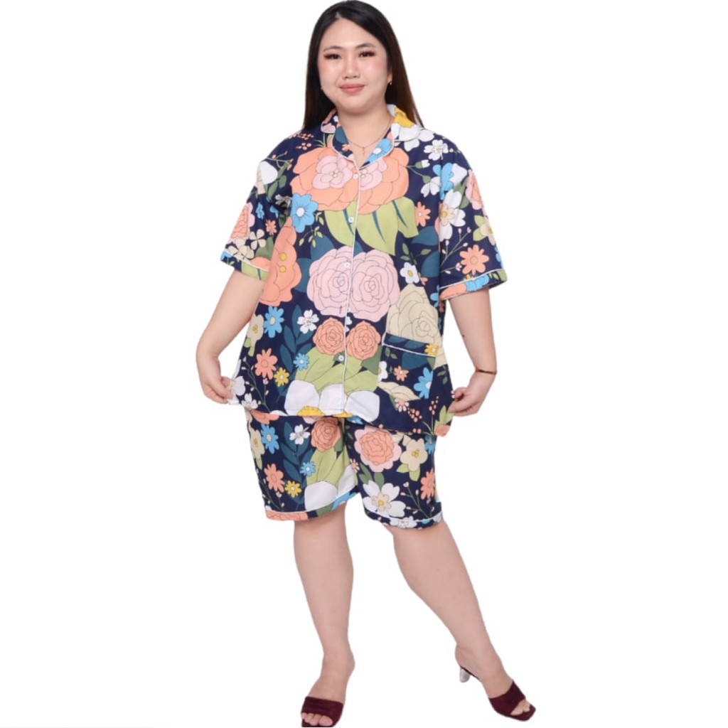 Piyama jumbo celana pendek/hotpant big size LD 130 / set baju tidur lengan pendek karakter cewek-HPJ/5L MAWAR NEVI