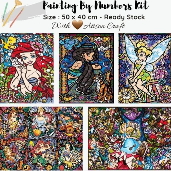 

BISA COD DIY Lukisan Paint By Numbers ( 50 cm x 40 cm ) - DISNEY PRINCESS