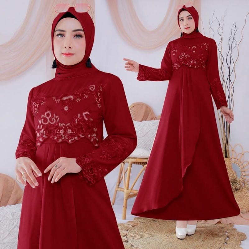 Gamis Cantik Tile Pesta / Gamis Pesta Mewah / Gamis Size M L XL / Gamis Bisa Seragam Couple keluarga /  Gamis Cantik Kekinian / Dress Kondangan