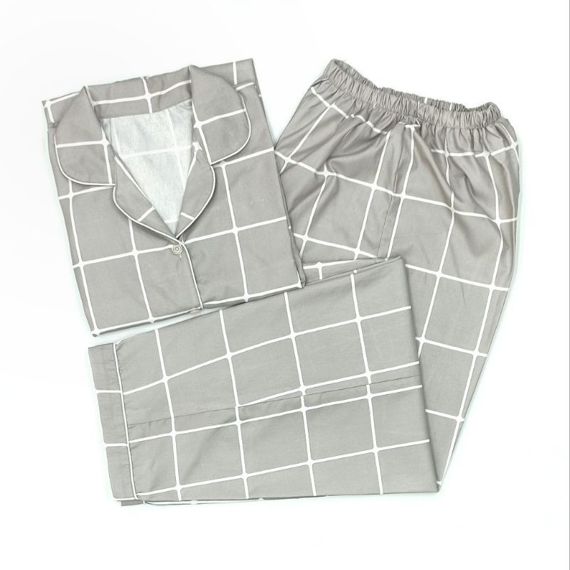 Baju Tidur Wanita / Piyama Wanita Tie Dye Set Motif Kekinian-Kotak Silver