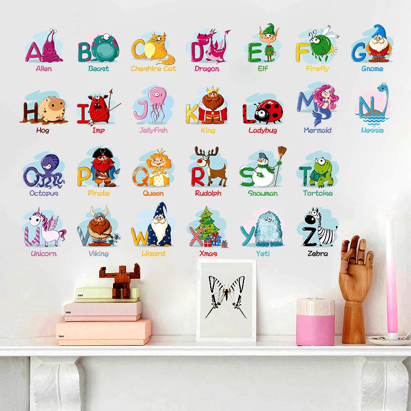 RELIZA WALL STICKER 45X60CM ALPHABET HURUF ANIMAL HEWAN ANAK STUDY LDR6221 STIKER DINDING