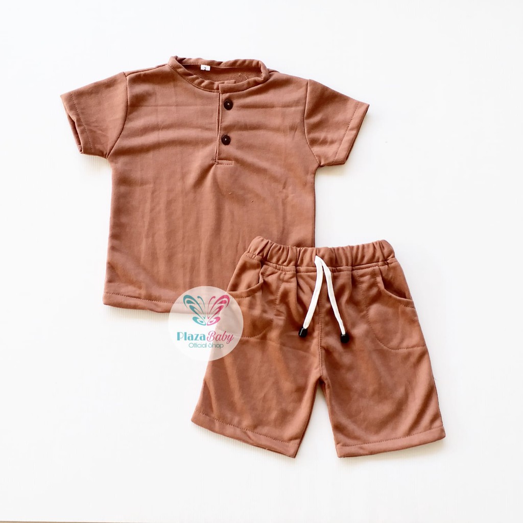 plazababyku SET HENLEY BOY Setelan Kemeja Bayi Laki-laki Lengan Pendek