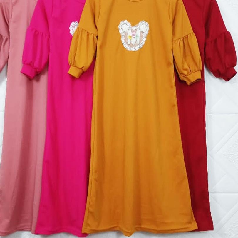 ✺ GAMIS ANAK LENGAN TEROMPET TEMPELAN RENDA MICKI CARLINA ✫