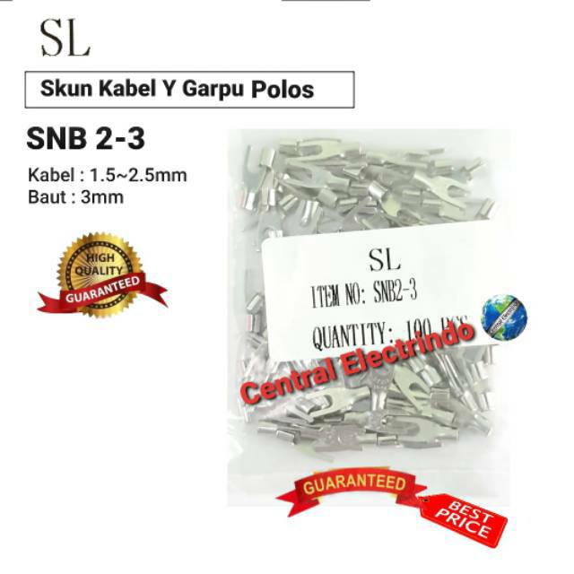 Skun kabel Y Garpu Polos SNB 2-3 Kabel 1.5~2.5m Baut 3mm SL.