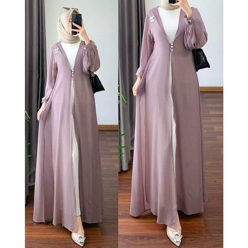 GAMIS STORE - Laura Long Outer Kondangan Dress Ceruty Polos Premium l Lauren Outer Tunik OOTD Remaja Wanita