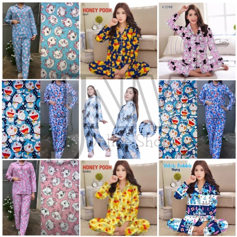 JNV Piyama PP Wanita Motif Karakter Kartun 04 - Baju Tidur Lengan panjang - Bahan Katun-1
