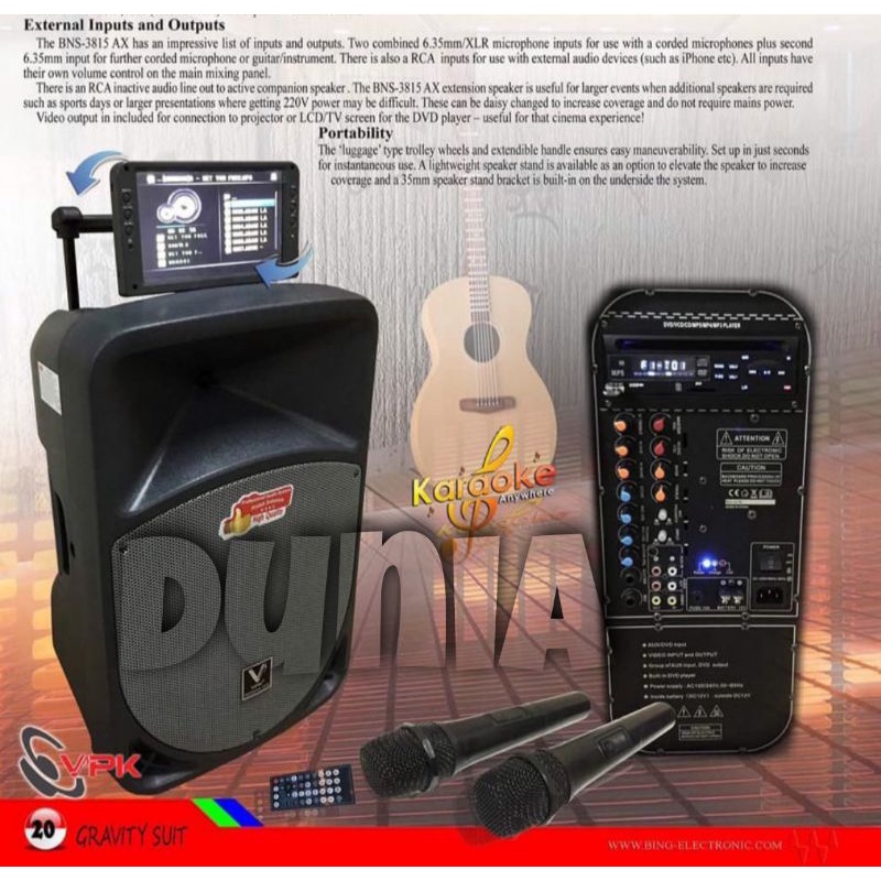 Speaker Portable Wireless VPK BNS 3815 AX With DVD Original 15 inch