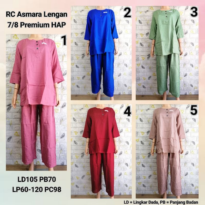 Setelan RC Asmara Lengan 7/8 Premium HAP Celana Panjang Piyama Polos Busui Friendly