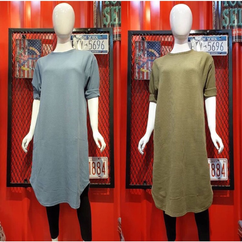 Long Tunik Kaos Waffle Premium